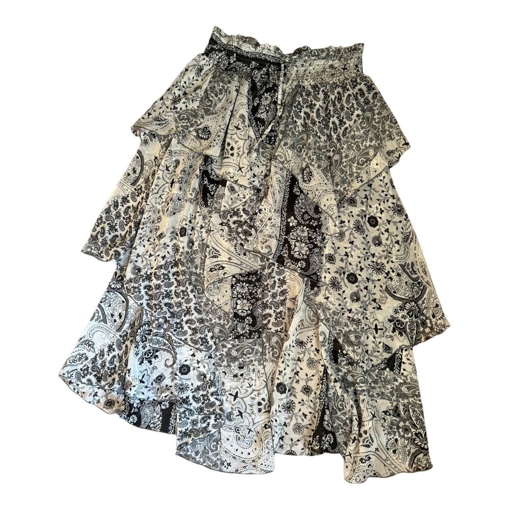 NWT New York & Co black white handkerchief High low floral print skirt size L